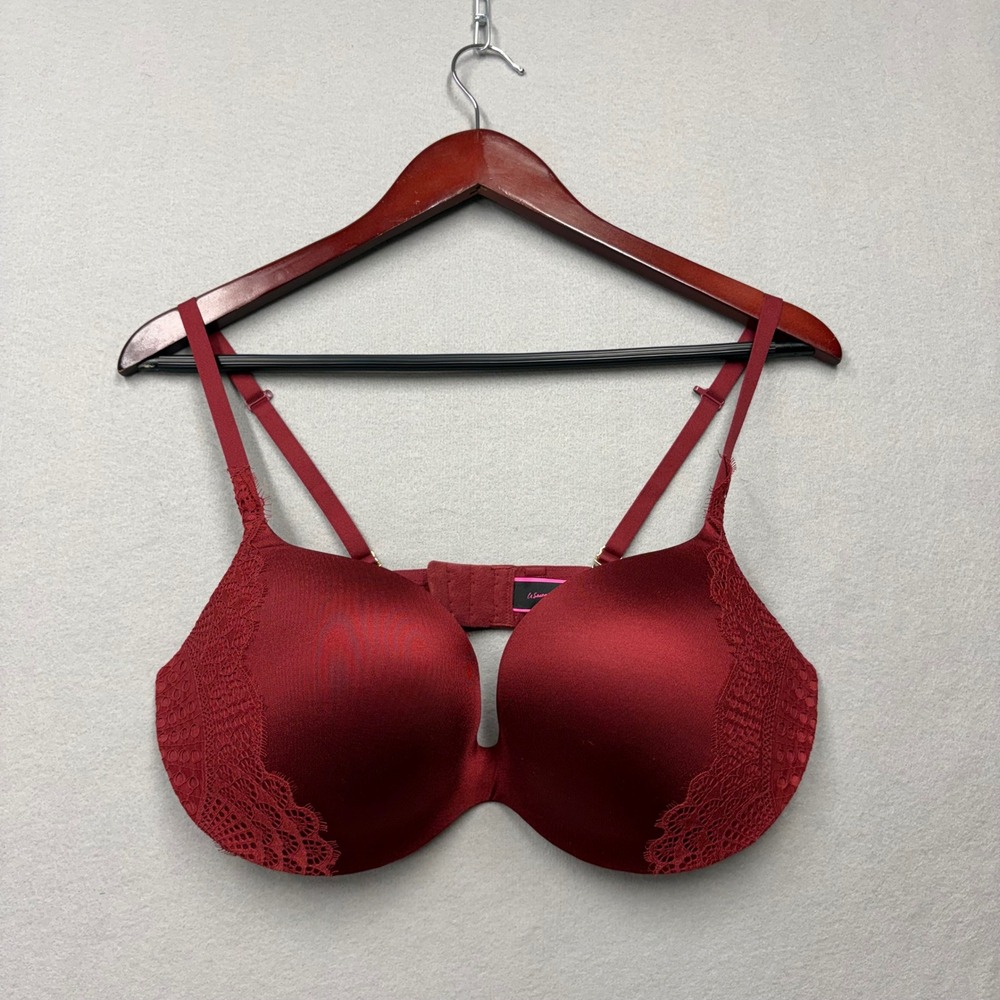 La Senza Bra Women 38DD Burgundy Body Kiss Lace Push Up Plunge Underwire